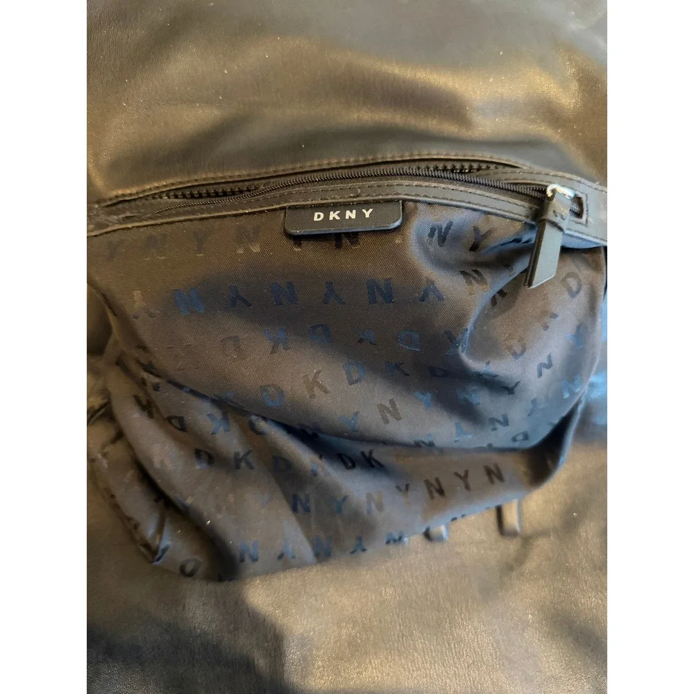 DKNY Black Faux Leather Foldover Roll Top‎ Backpack Flap Closure